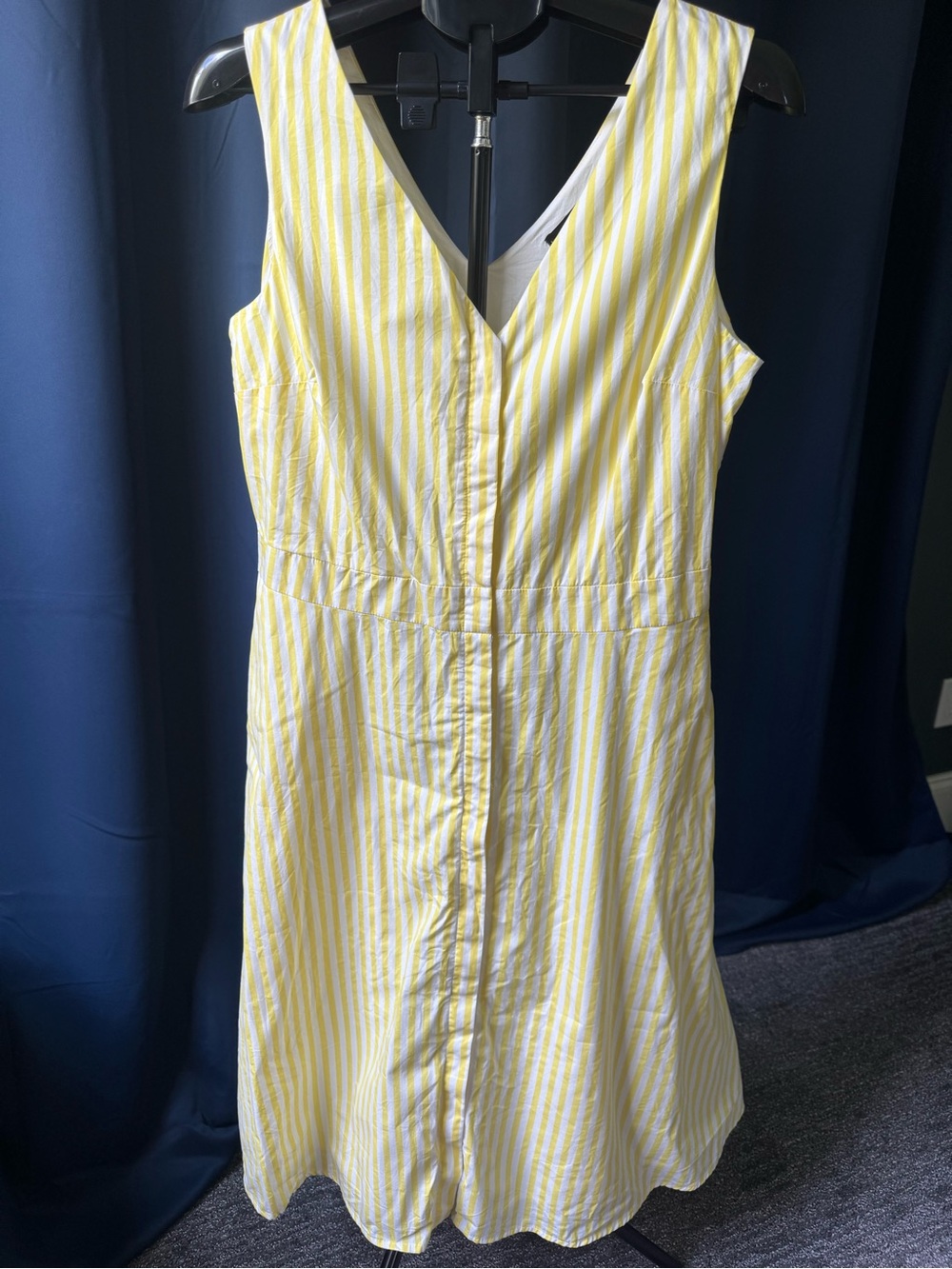Long Tall Sally Yellow & White Striped Button Front Midi Sleeveless Dress Size 1